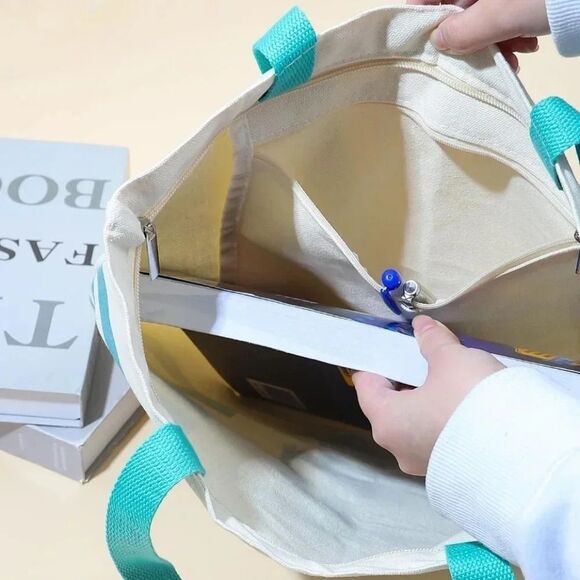 Canvas Tote Bag Mermaid Inside Zipper Top Zipper Mermaid Beach Tote - Picture 6 of 8